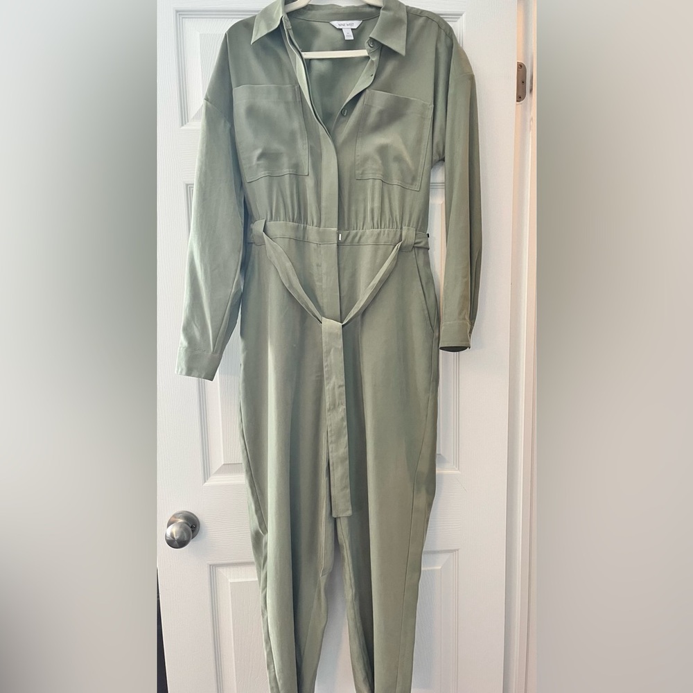 Nine West Olive Green Long-Sleeve Shirt Jumpsuit